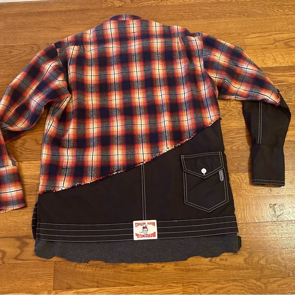Greg Lauren - Birdwell Panelled Distressed Checked Cotton-Flannel & Nylon Shirt - Picture 4 of 15